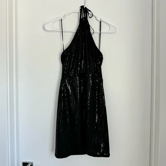 Reformation Small Sidney Black Sequin Halter Mini Dress - Picture 8 of 13